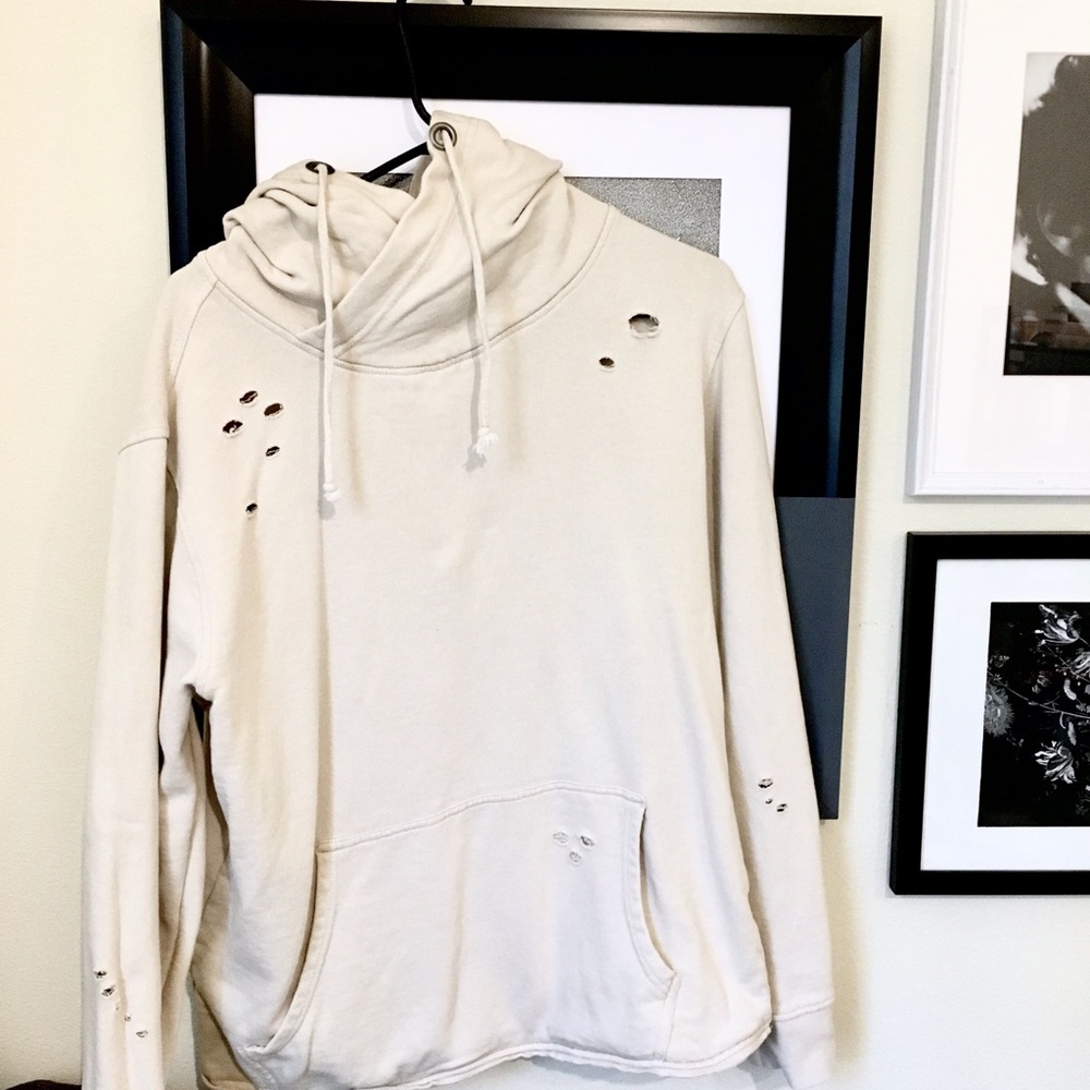 Pull&Bear distressed cream hoodie
